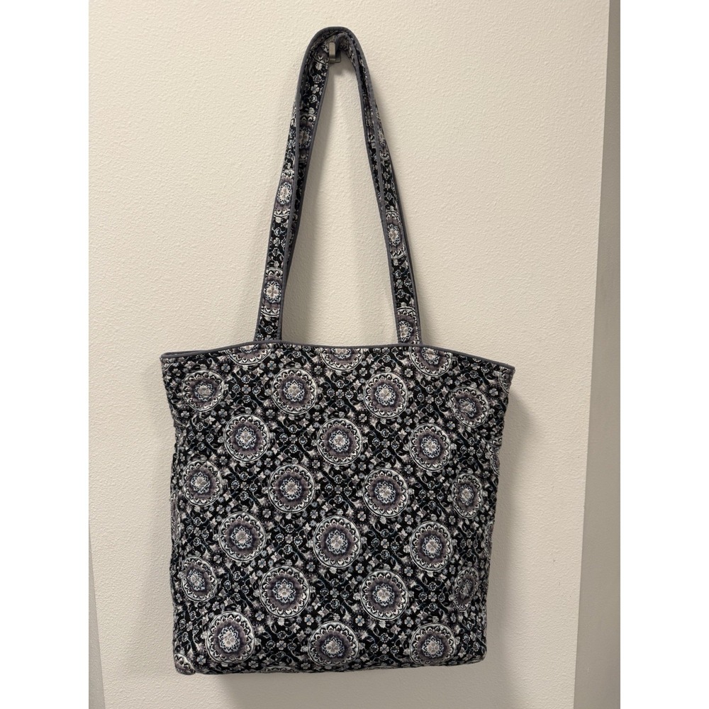 Vera Bradley Tote Bag W/ Double Straps Black & Gray With Floral - Picture 2 of 11
